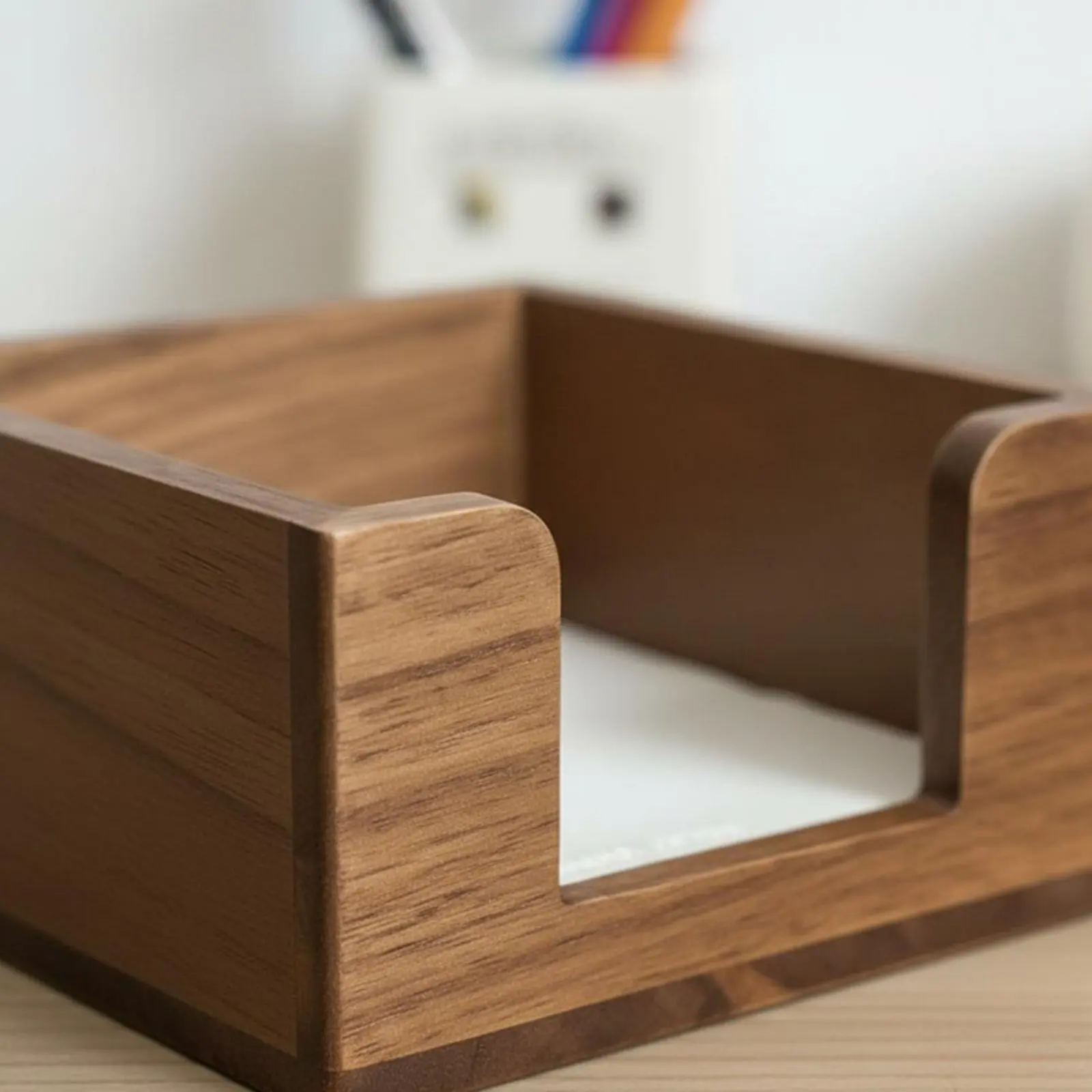 

Wooden Napkin Holder Multipurpose Wooden Business Card Box Square Memo Pad Holder Large Capacity Office Supplies for Restaurant