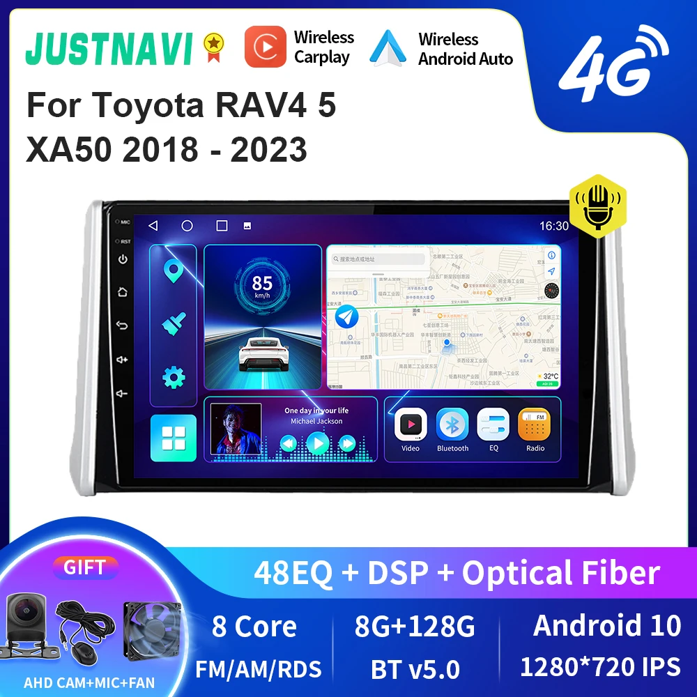 

JUSTNAVI QT10 беспроводной CarPlay Android авто радио для Toyota RAV4 5 XA50 2018 - 2023 стерео автомобильный мультимедийный видеоплеер GPS DVD