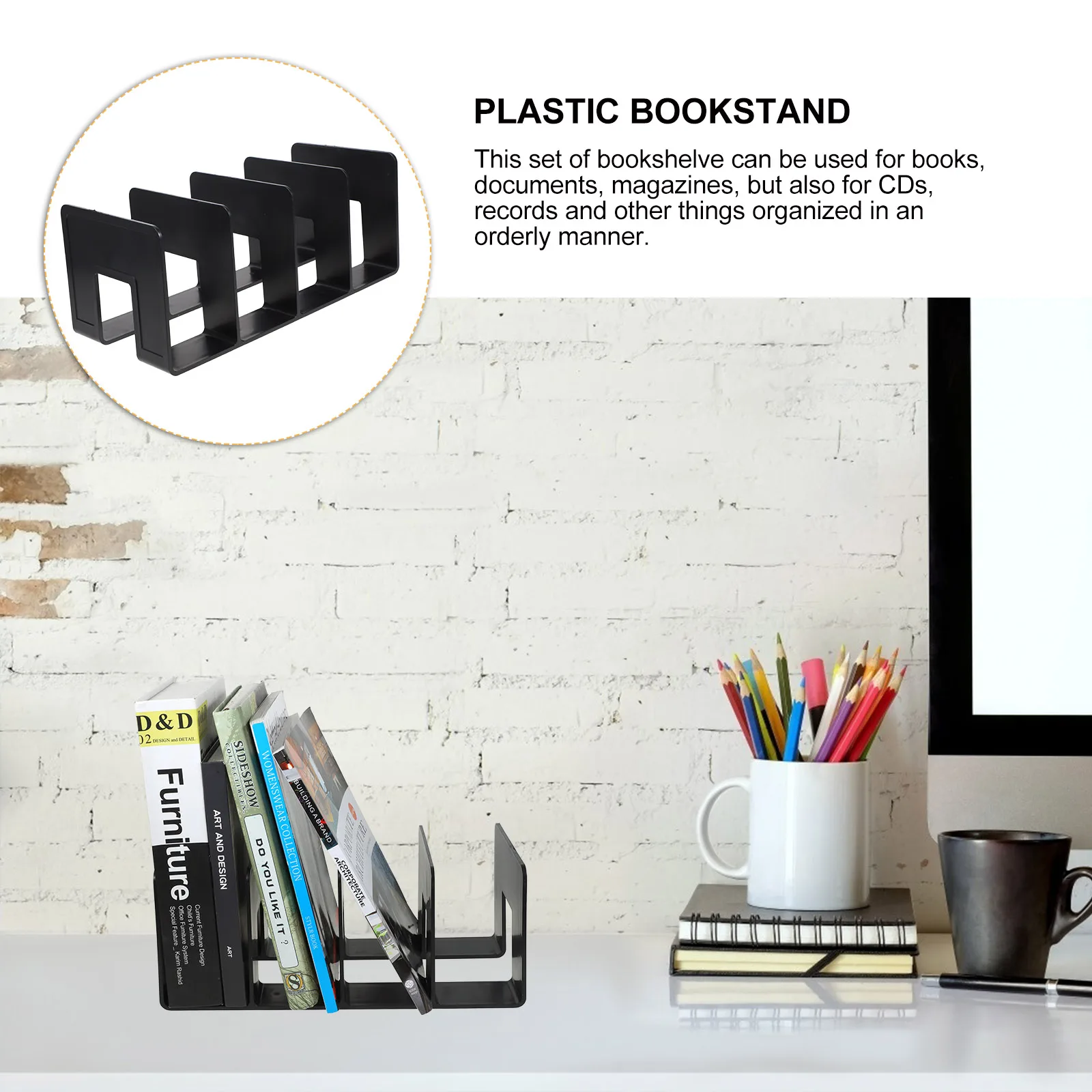 

4 Bookends ganizer Black Decoration for Desktop Book Office Use Plastic File Rack Document St Folder Storage