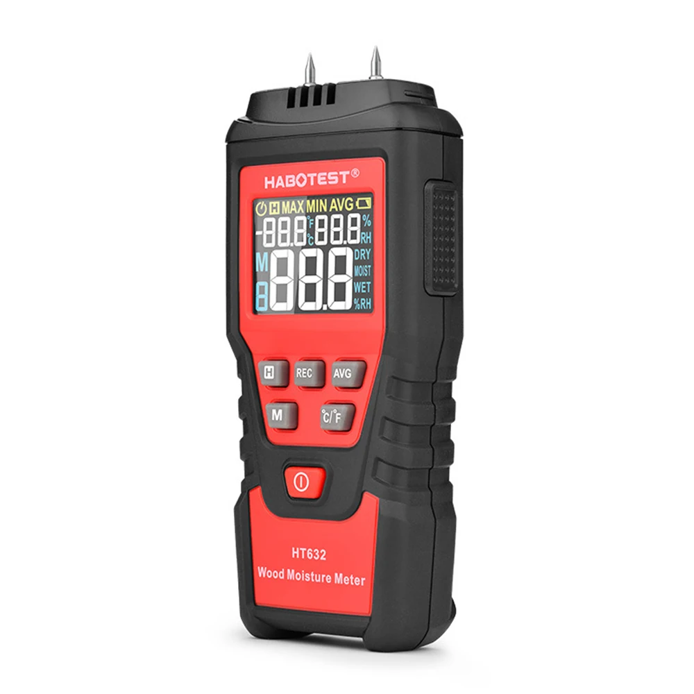 

HT632 Digital Wood Moisture Meter Wall Water Tester Humidity Meter Two Pins Hygrometer Concrete Cement Brick Detector