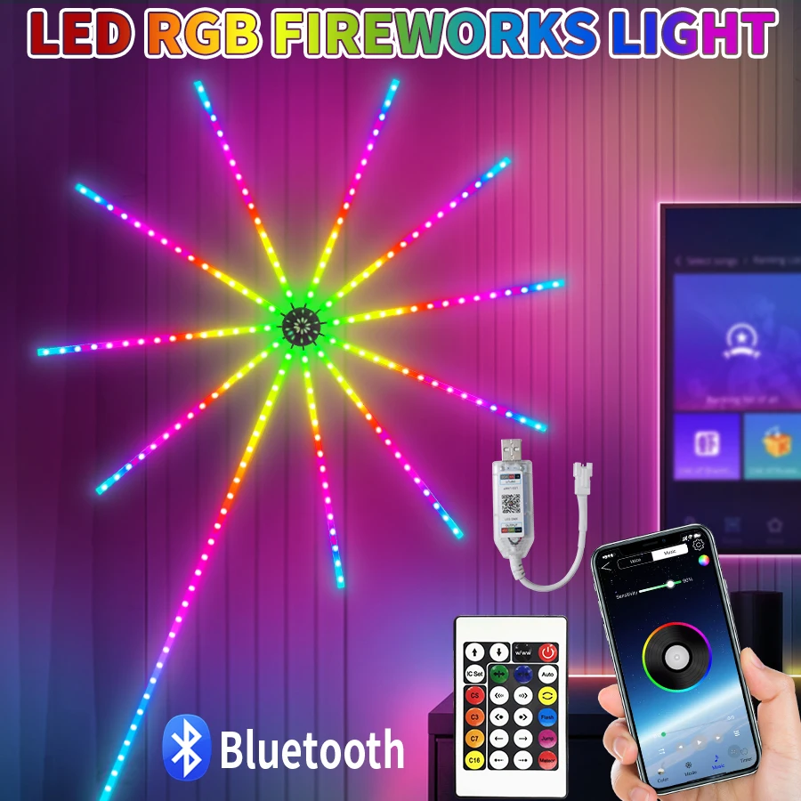 

USB светодиодные ленты в форме фейерверка Bluetooth управление через приложение Рождественская вечеринка Декор освещение RGB мечта красочные для спальни свадьба