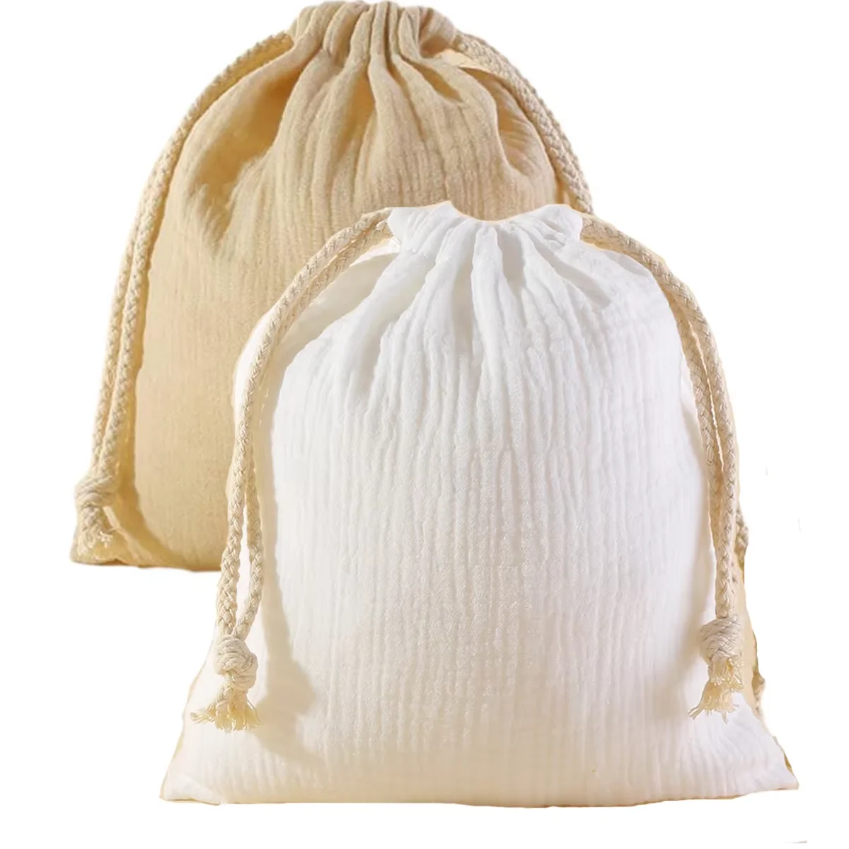 2pcs/set Cotton Mummy Storage Bag Muslin Stroller Hanging Pocket Towel Diaper Pouch Baby Gauze Drawstring Diaper Bag