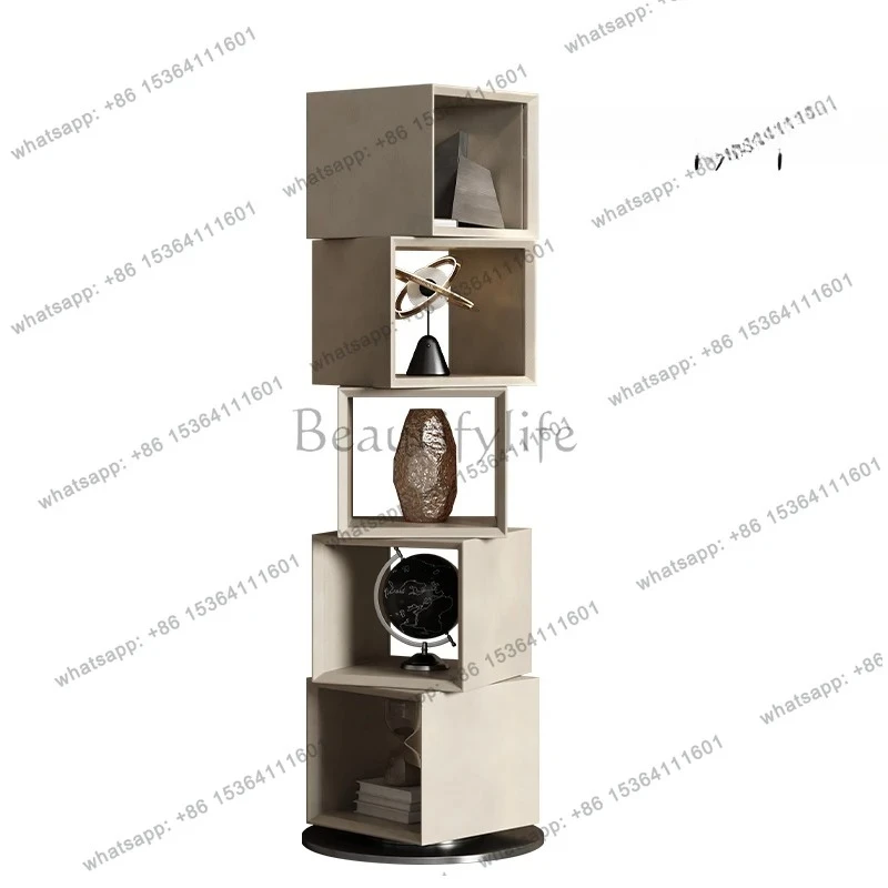 Minimalist Bookshelf Orange Leather Art Rotating Shelf Corner Shelf Simple Corner Cabinet Corner Shelf Design Furniture