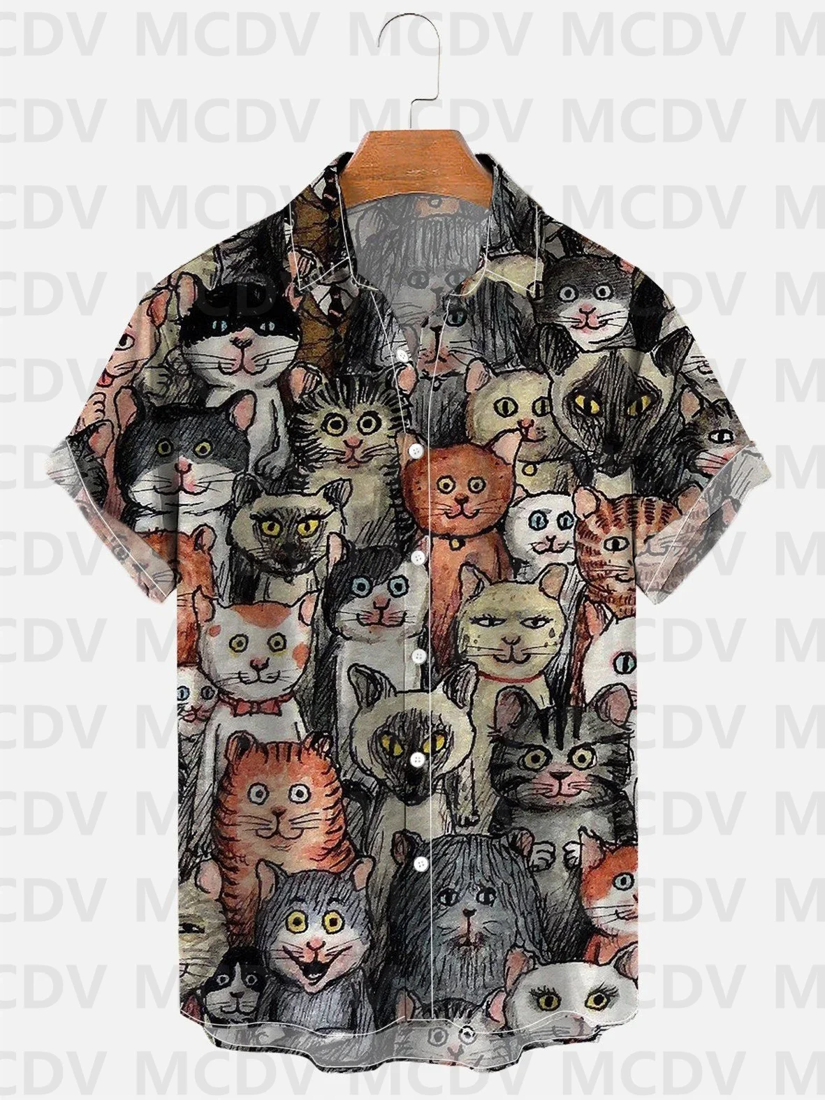 Men's Purr-fect Color Cat Lover Gift Hawaiian Cat Short Sleeve Casual Shirt