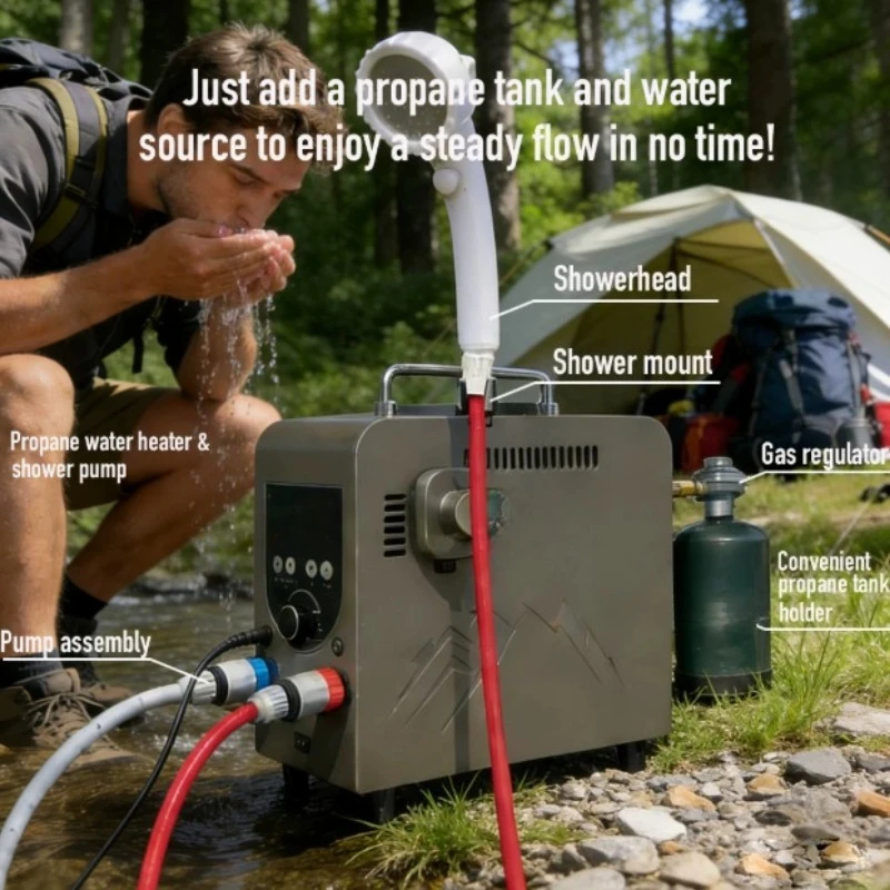 Outdoor intelligent constant temperature portable gas water heater bathing artifact for self-driving camping travel bathing use
