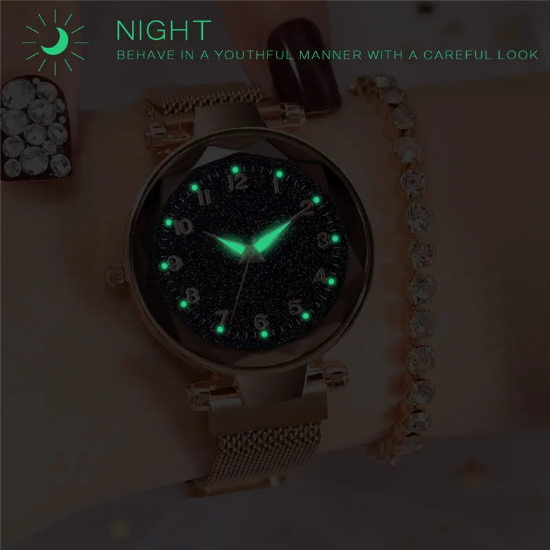 New Popular Women Watches Fashion Starry Sky Ladies Quartz Clock Luxury Magnetic Mesh Female Wristwatch 2019 Best Watch for Gift