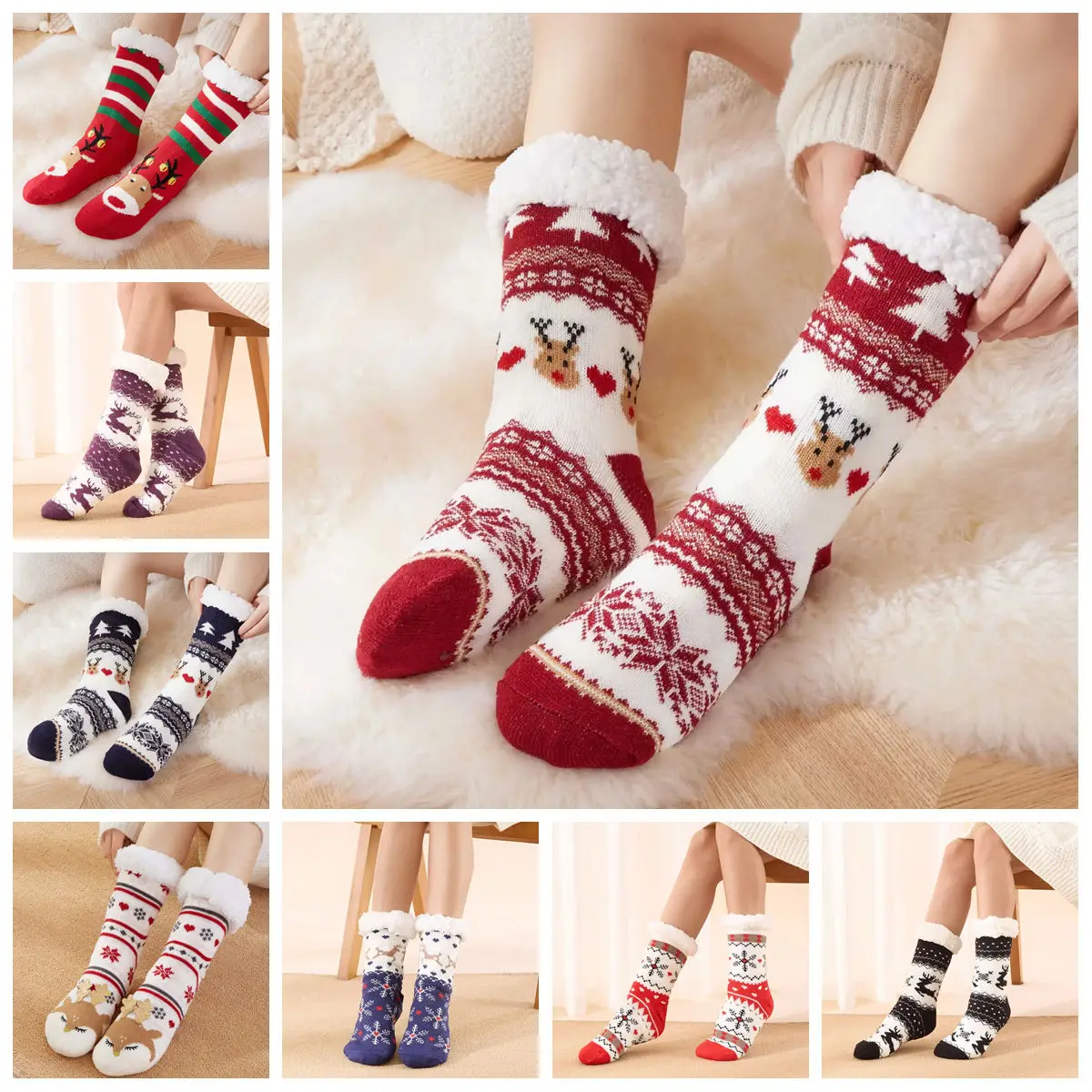 Рождественские подарочные носки, носки-тапочки с изображением лося, зимние теплые флисовые коверы для сна, рождественский подарок Feliz Navidad, с Новым годом 2026 Рождественские подарочные носки, носки-тапочки с изображением лося, зимние теплые флисовые коверы для сна, рождественский подарок Feliz Navidad, с Новым годом 2026