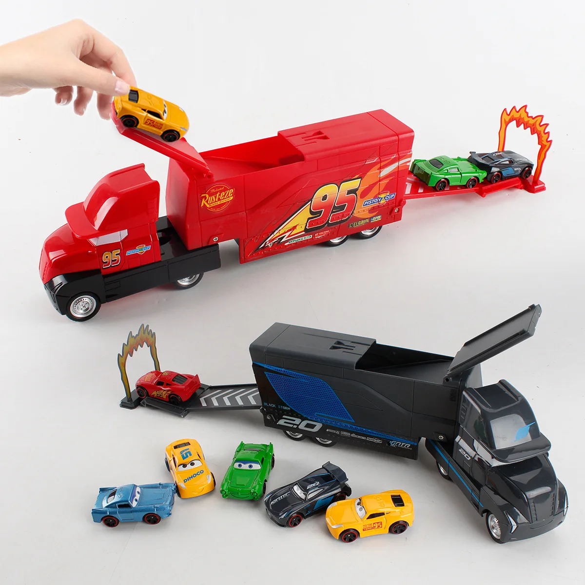 Disney Pixar Cars 3 Diecast Metal Alloy Truck Hauler With 6 Small Cars Cars 3 Mcqueen Jackson Storm Mcqueen Toys Children Gift