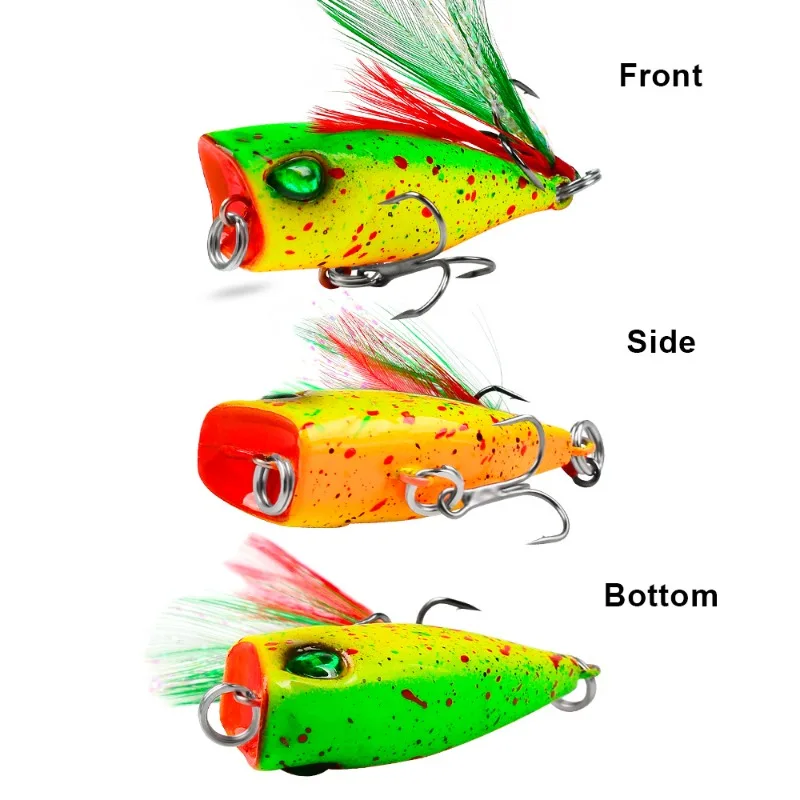 

1pcs Mini Popper 4g Fishing Lures Tackle with 10# Feather Hooks Topwater Hard Bait Artificial Wobblers Plastic Pesca Fishing