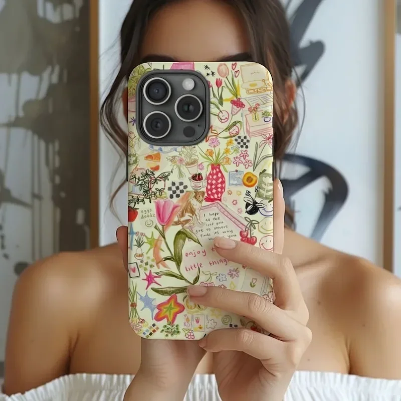 Yellow Flowers Collage Phone Case for IPHONE 15PRO MAX 14 13 12 11 PRO Plus 15pro Acrylic TPU Two in One Mobile Phone Cases