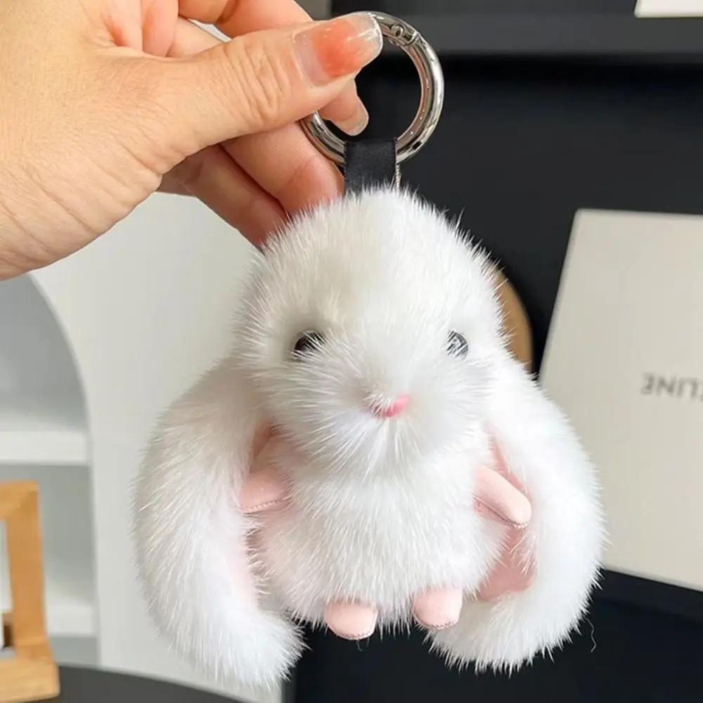 

Stuffed Animal Fluffy Rabbit Keychain Furry Doll Pompom Bunny Stuffed Keyring Car Trinket Kawaii Plush Bunny Pendant Women Girls