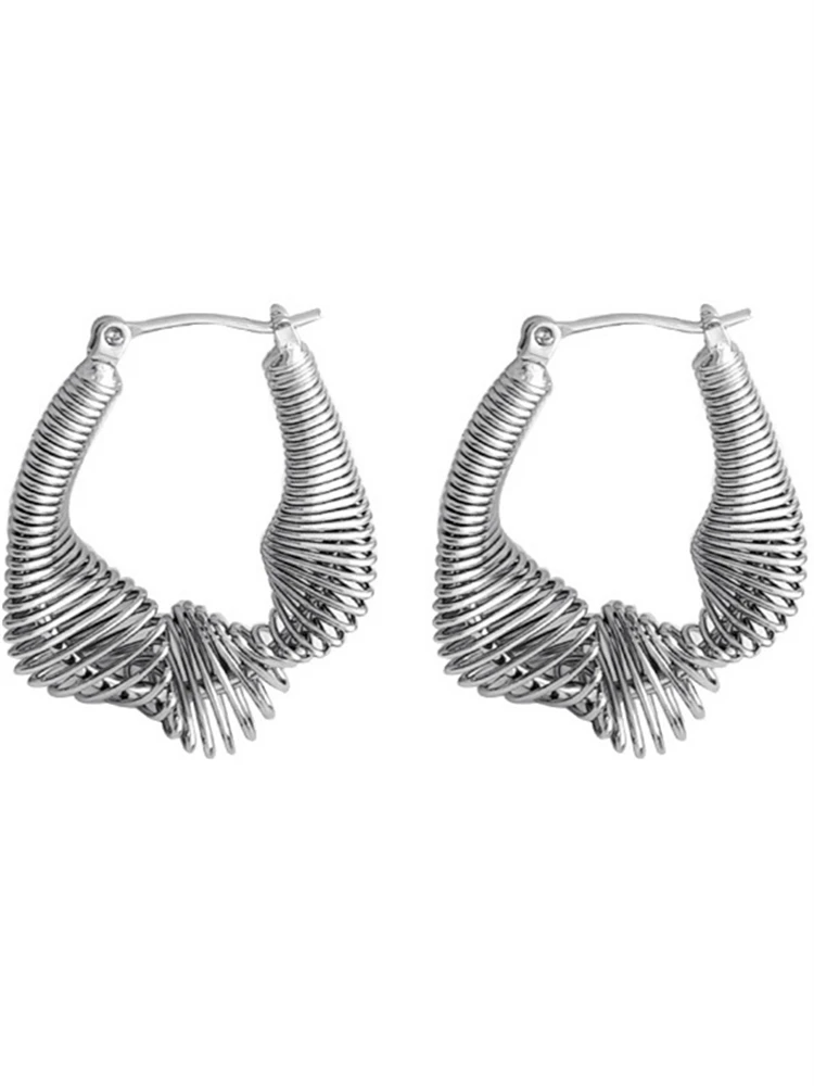 Europe and the United States three-dimensional design spring shape earrings temperament stylish metal ear ring ear ornaments