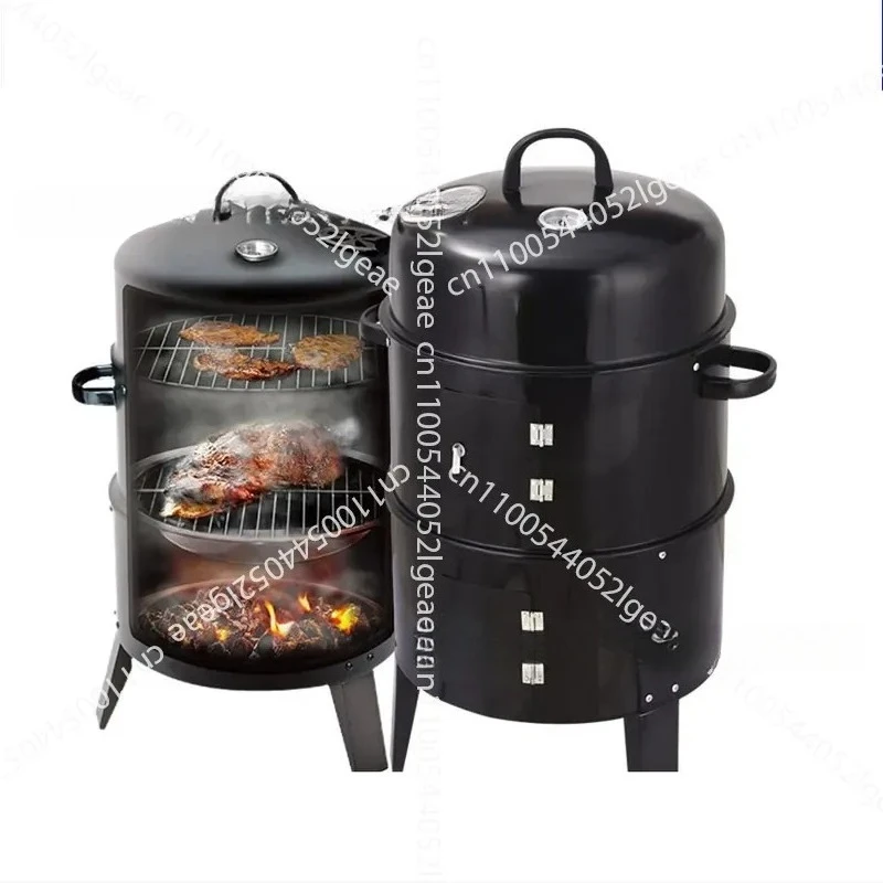 3-in-1 Black Smoker Stew l BBQ Grill Round Smoker Grill