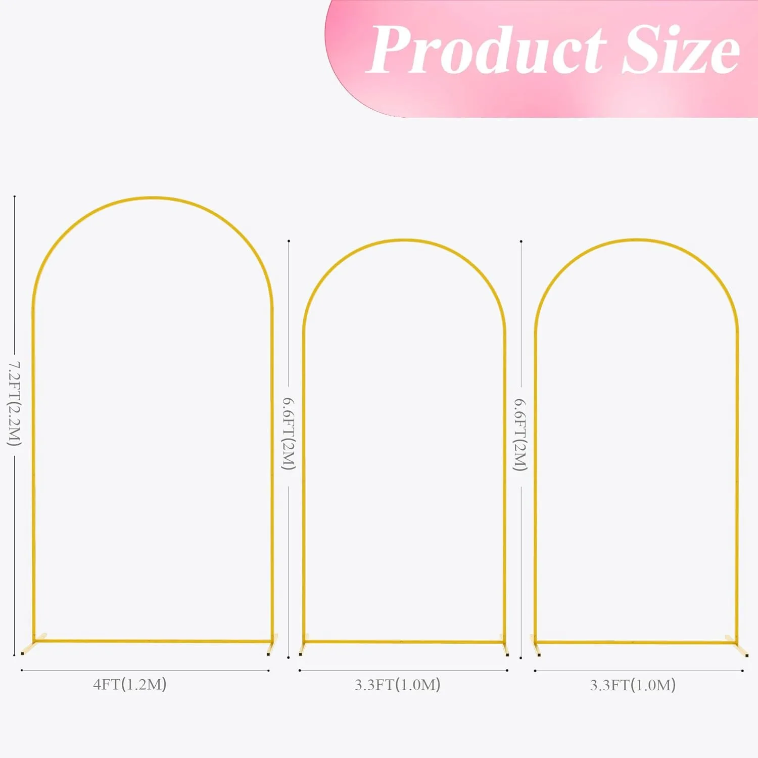 Wedding Arch Backdrop Stand (7.2FT,6.6FT,6.6FT) Set of 3 Metal Wedding Arch Stand for Birthday Party Wedding Ceremony