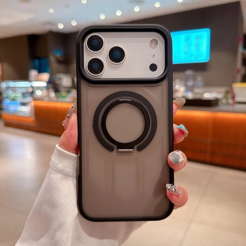 Capa de telefone com suporte magnético translúcido laranja fosco com furos de dissipação de calor para iPhone 17 16 15 14 13 12 11 Pro Max Plus