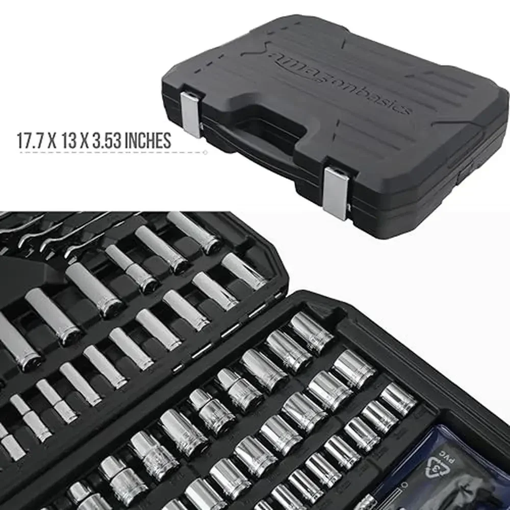 201-Piece Chrome Vanadium Steel Mechanic's Tool Socket Set with Case Storage Box Nuts Bolts Metric SAE Screwdriver Bits Hex Keys