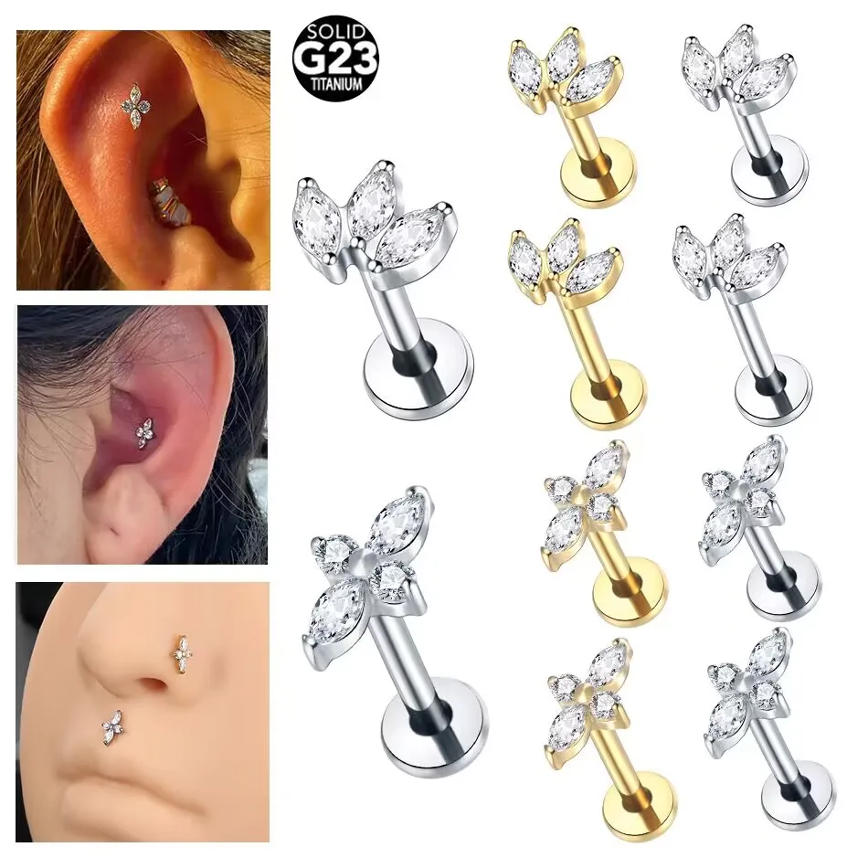 1PC Titanium CZ Four-Point Star Tragus Helix Stud Earring for Women Lip Cartilage Monroe Medusa Tragus Piercings Jewelry 16G