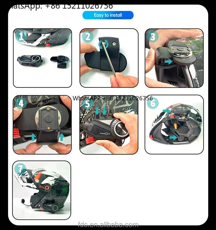 6 Riders 1000m Bluetooth Motorcycle Group Intercom Helmet Headset 360° Video Taking Angle 30°Camera Rotation Motorcycle Intercom