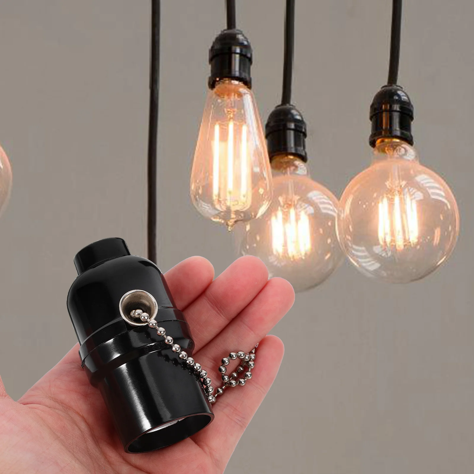 

E27 Lampholder Chain Light Fixture Ceiling Base Classic Design Long Heat Dissipation Pull Lamp Base Lampholder With Pull