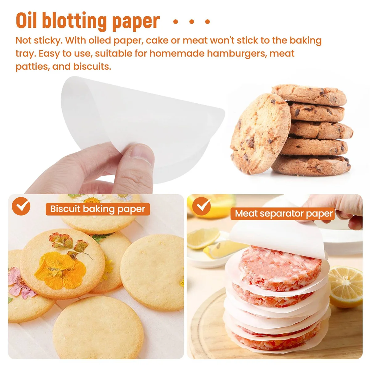 ベーキング用焦げ付き防止オイルペーパー、ハンバーガープレス、ハンバーガー、500個