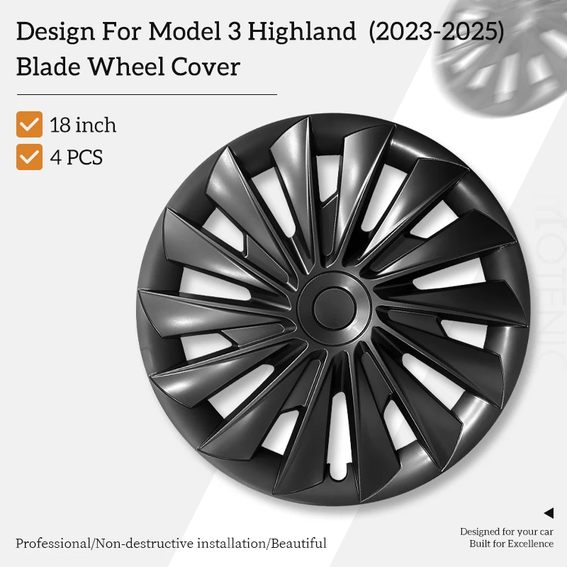 

4PCS HubCap New Model3 Highland 2023-2025 18Inch New Blade Wheel Cap Full Rim Cover For Tesla Replacement Automobile Accessories