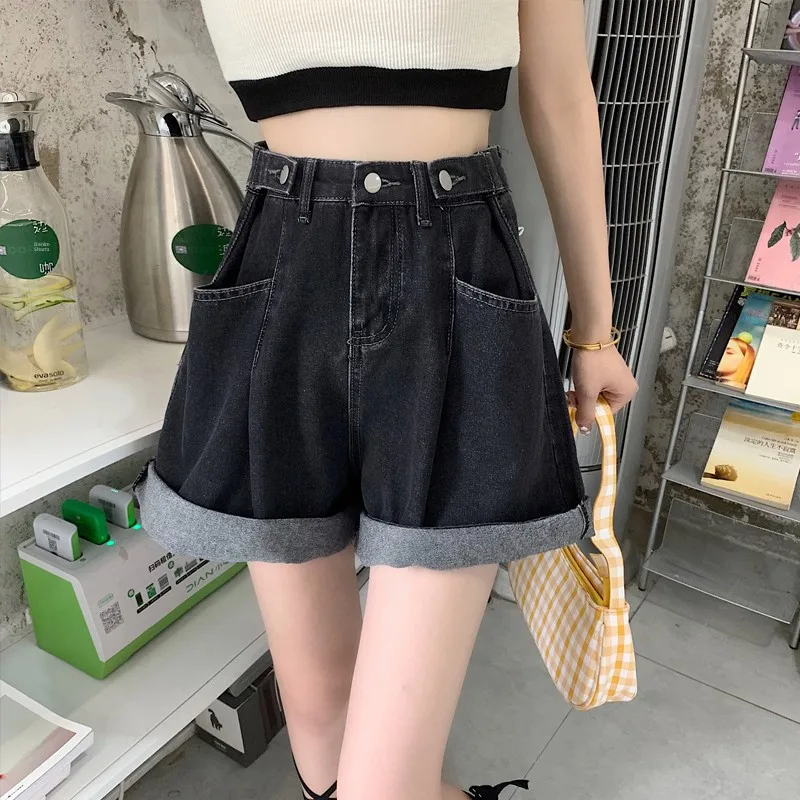 กางเกงยีนส์เอวสูงทรงขากว้างสำหรับผู้หญิง ทรงหลวม ใส่แล้วดูเพรียว ไซส์พลัส ทรงตรง ความยาวห้าส่วน กางเกงแฟชั่นฤดูร้อน