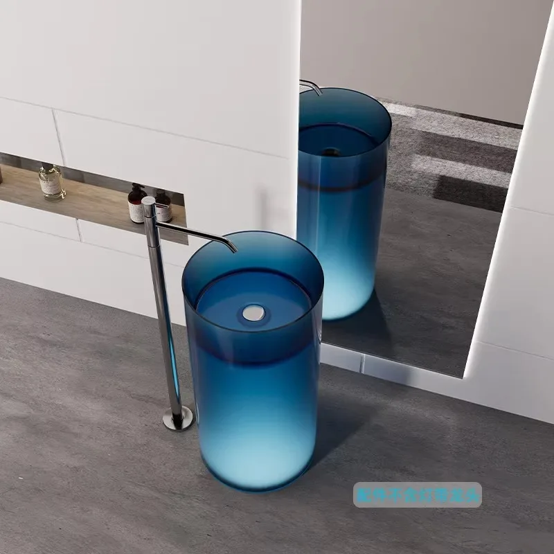 Modern design acrylic solid surface stone base Floor-to-ceiling transparent resin wash basin with drain for bathrooms