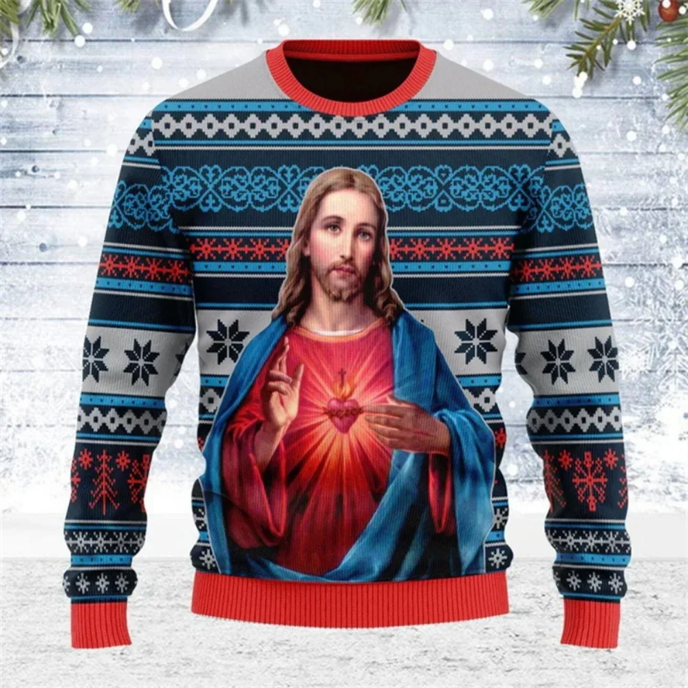 Nativity Scene Ugly Christmas Sweater 3D Print Crewneck Pullover Unisex Men Women Religious Xmas Holiday Party Sweatshirt Gift