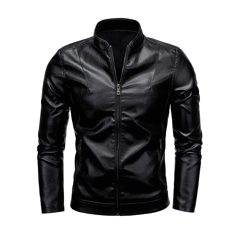 Men's Clothing Autumn New Foreign Trade Standing Collar Men's Motorcycle Leather Jacket Washed PU Leather Jacket Jacket Trend