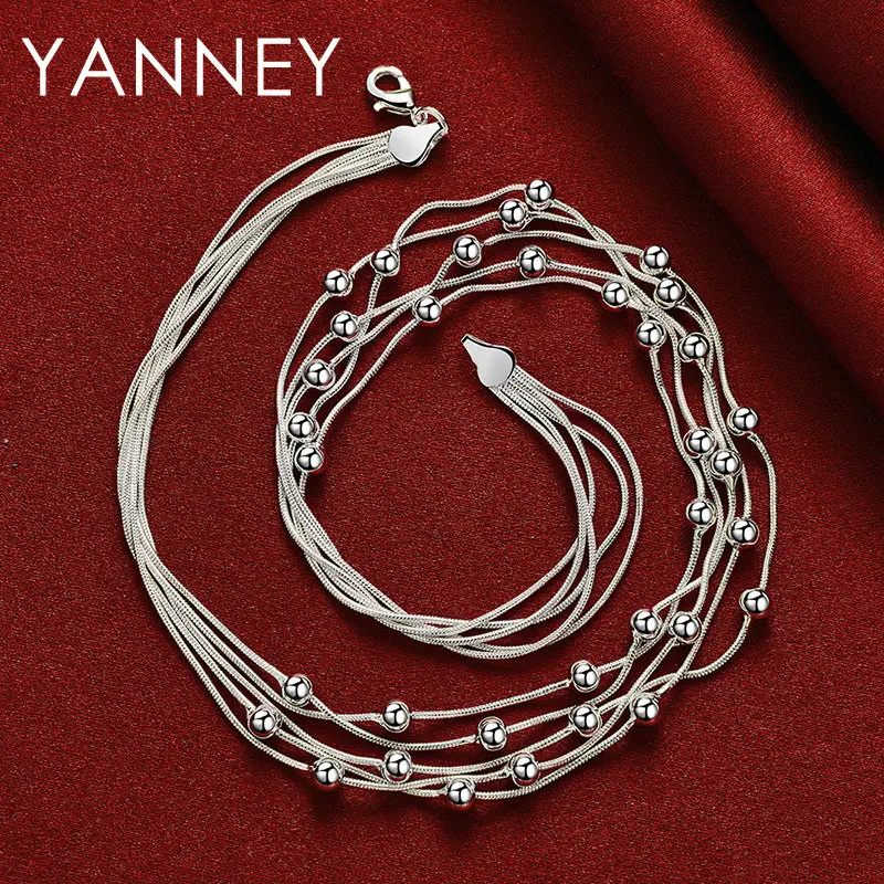 YANNEY 925 Sterling Silver 18 Inches Luxury Tassel Bead Chain Necklace For Women Fashion Wedding Gift Jewelry Accessories