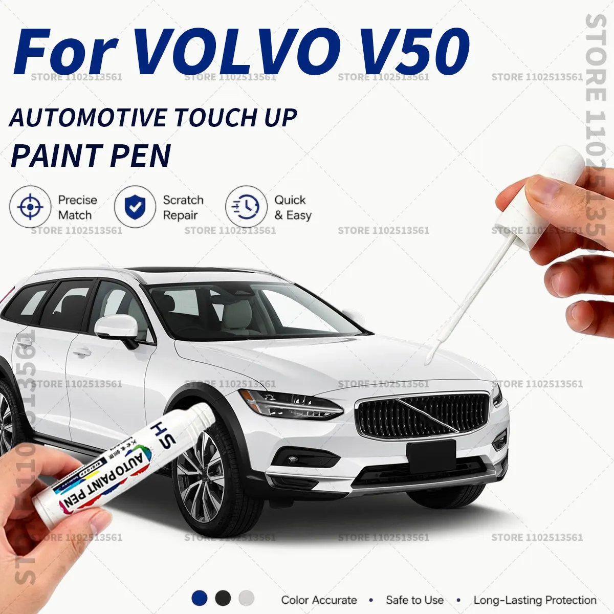 Car Touch Up Paint Pen Quick Repair Scratch Remover Auto Paint Brush Easy Application For VOLVO V50 Black White Blue Red Grey