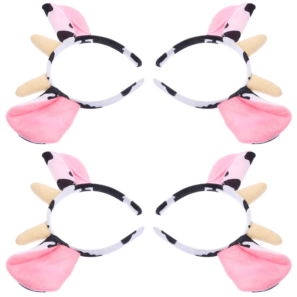 4 Pcs Animal Ear Headband Women's Bathroom Decorations Cow Ears Cloth Kids Lovely Cartoon Headdress Party Hair