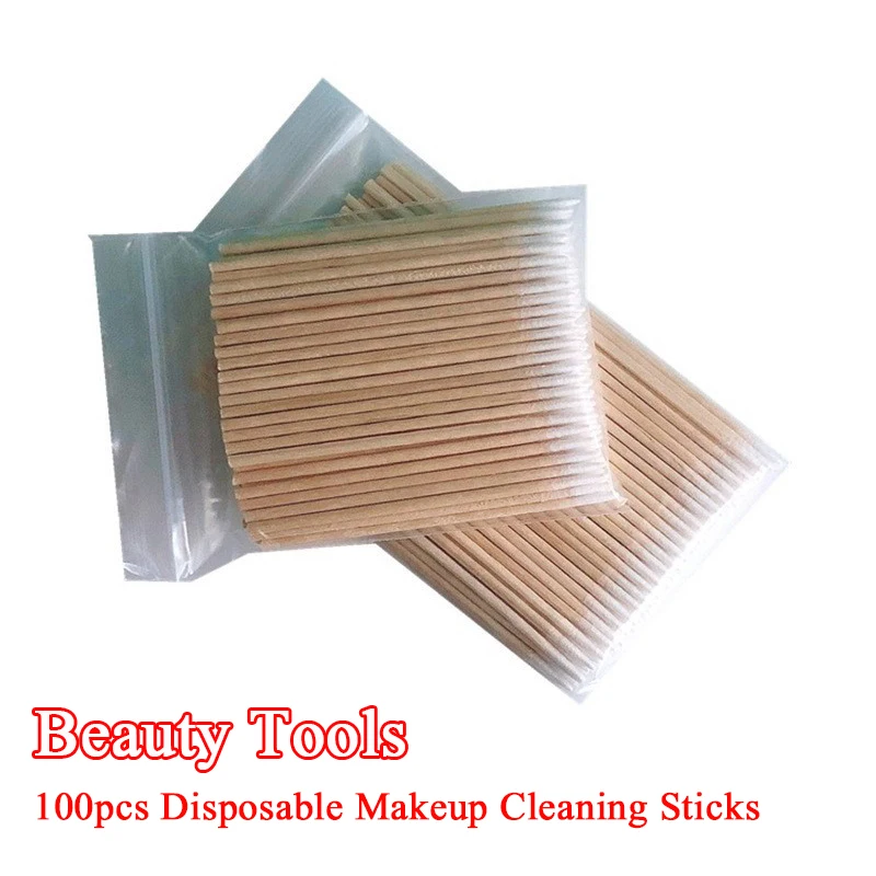 100pcs Disposable Ultra-small Cotton Swab Lint Free Micro Brushes Wood Cotton Buds Swabs Eyelash Extension Glue Removing Tools