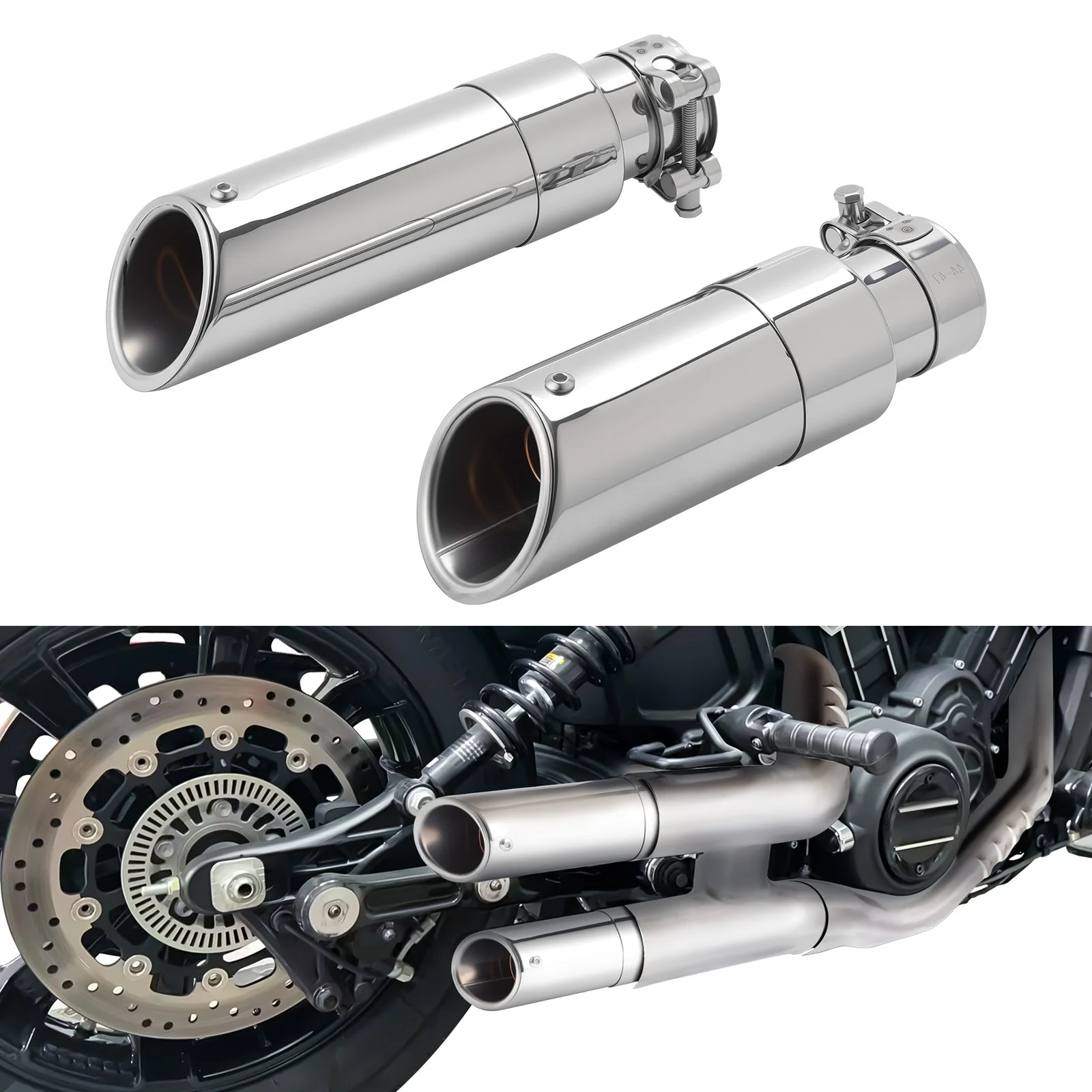 

Motorcycle Chrome Slip-On Exhaust System Short GP Slip Ons Mufflers with DB Killer for Indian Scout Sixty Rogue Bobber 2015-2025