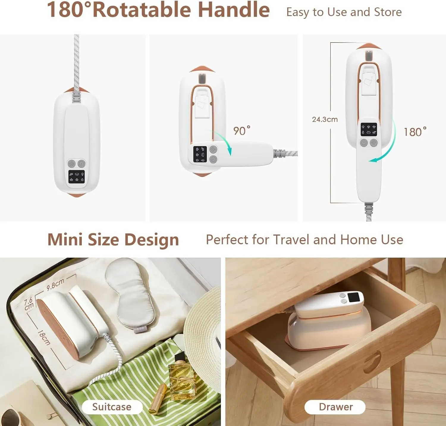 مكواة بخار للسفر، 1300 وات 15 ثانية، مكواة بخار محمولة للملابس، 180 ° مكواة بخار قابلة للدوران ورطبة وجافة للسفر (قابس الاتحاد الأوروبي) #5