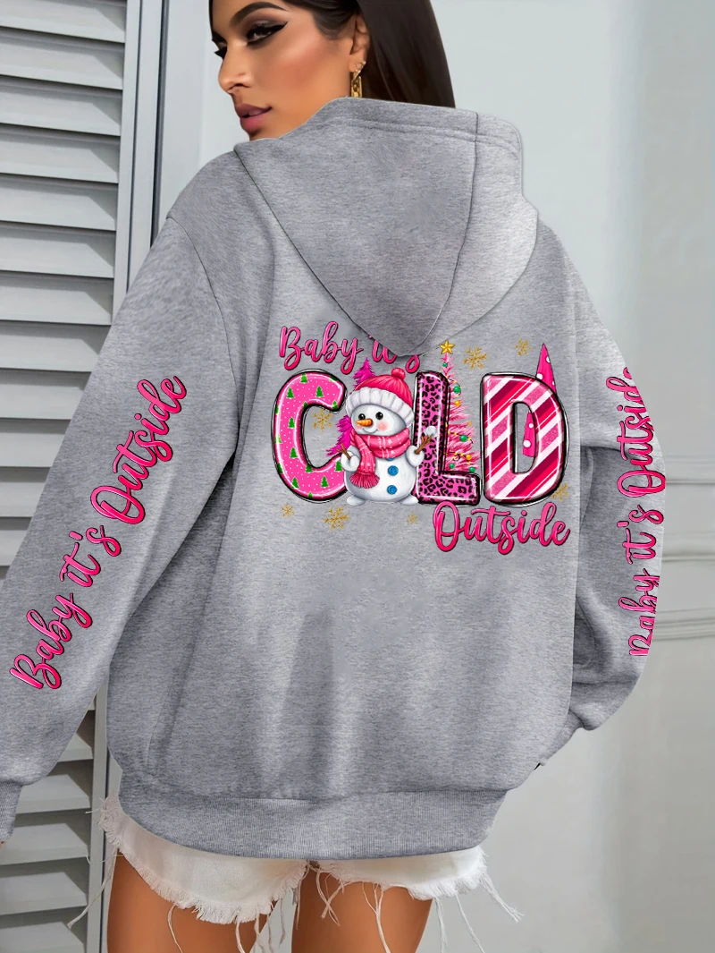 Frohe Weihnachten Kalten Außen Druck Frauen Hoodie Tasche Alle-Spiel Hoody Mehrfarbige Lose Pullover Herbst Fleece Streetwear