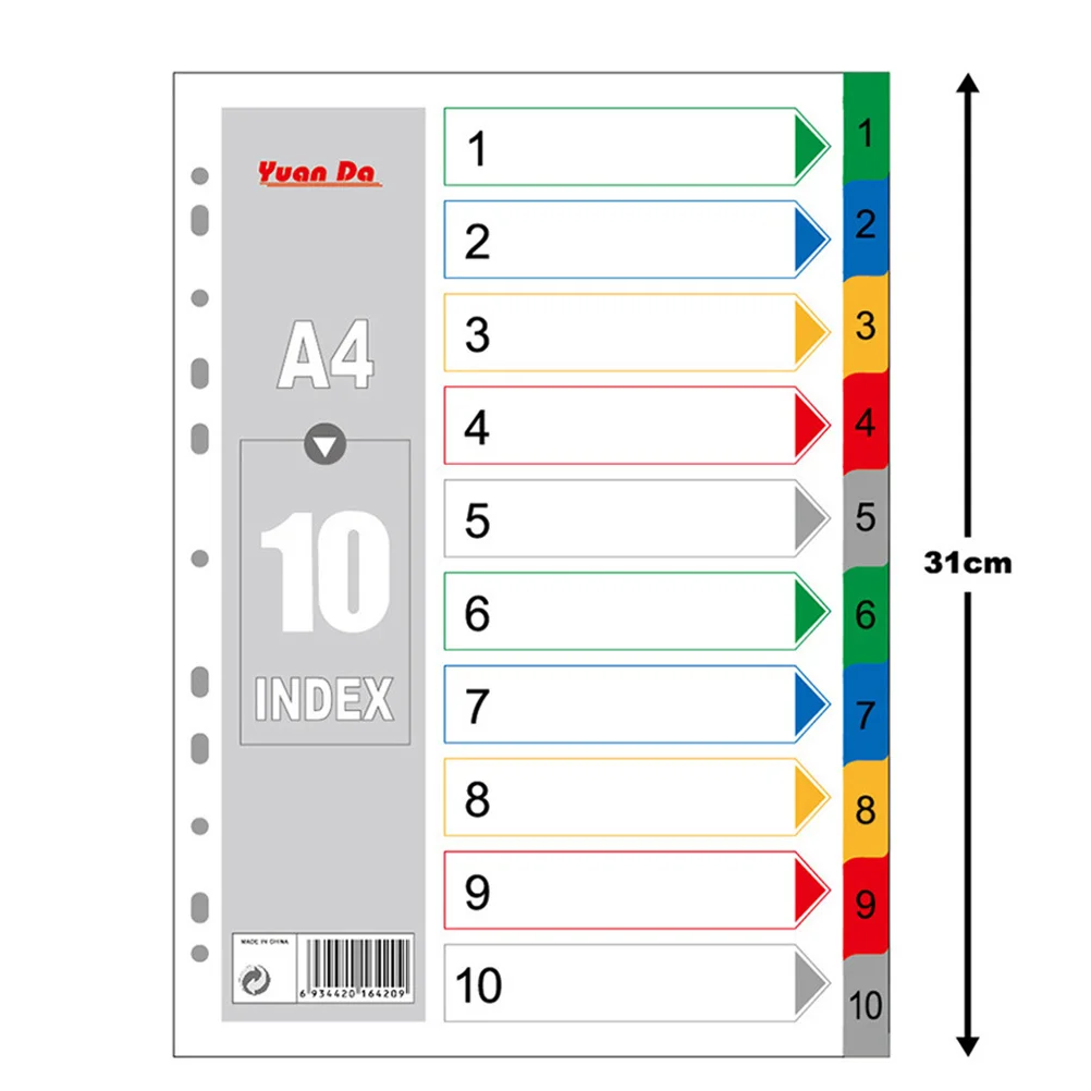40pcs A4 Colorful Classified Index Pages Plastic Tab Dividers Color Printed Number For Document Organization Binder Insertable