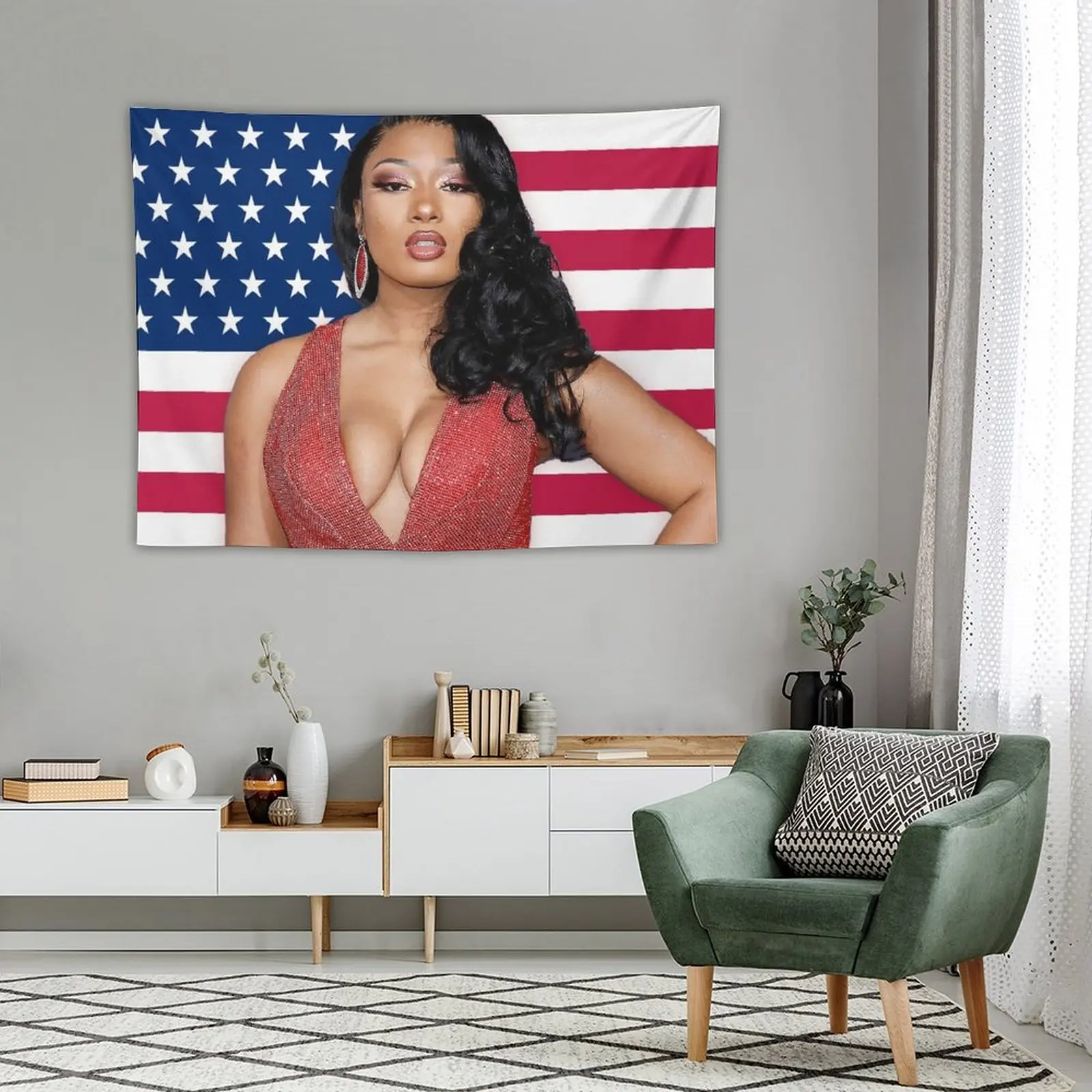 Megan Thee Stallion American Flag Tapestry Wall Hanging Room Decoration Accessories Decorative Wall Tapestry