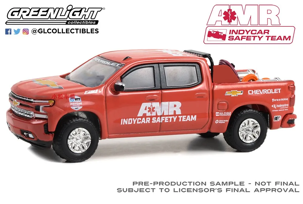 

Green Light 1:64 2021 Silverado-2021 NTT IndyCar Series AMR IndyCar Safety Car Red Car Model Collection Gifts Toys
