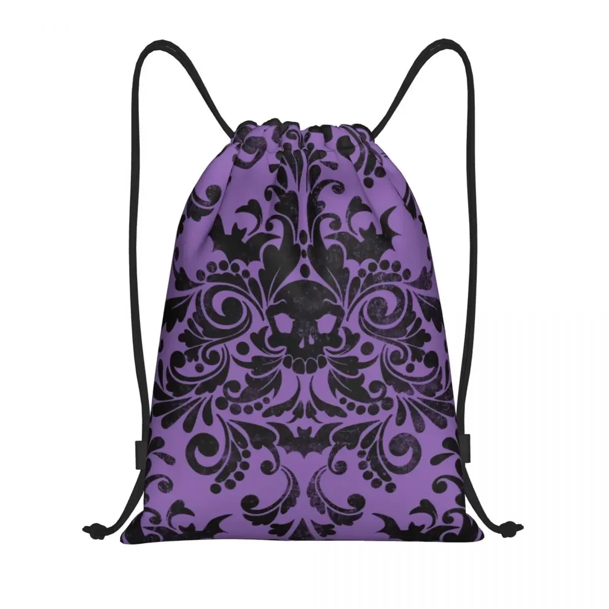 

Skull Damask Pattern Drawstring Bag Men Portable Sports Gym Sackpack Halloween Witch Goth Occult Shopping Storage Backpacks