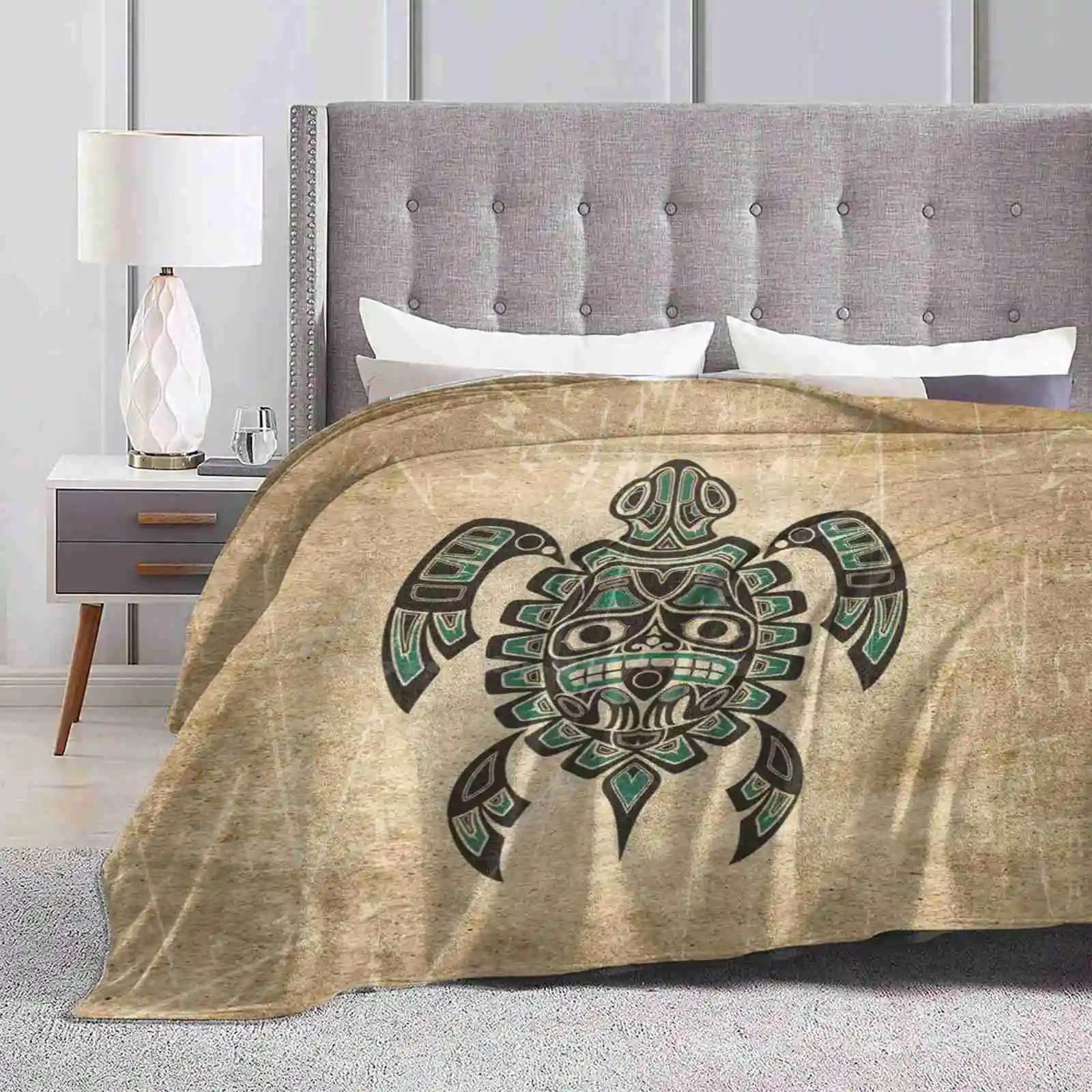 Teal Blue And Black Haida Spirit Sea Turtle Low Price New Print Novelty Fashion Soft Warm Blanket Haida Sea Turtle Haida Turtle