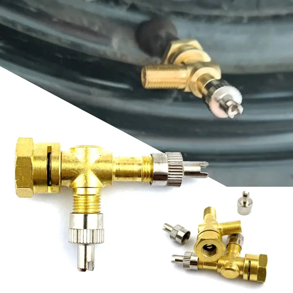 Adaptador de Válvula TPMS em T para Depuração de Sistemas de Pneus, Válvulas de Purga de Pneus de 3 Vias em Cobre Puro Amarelo para Motocicletas e Aut