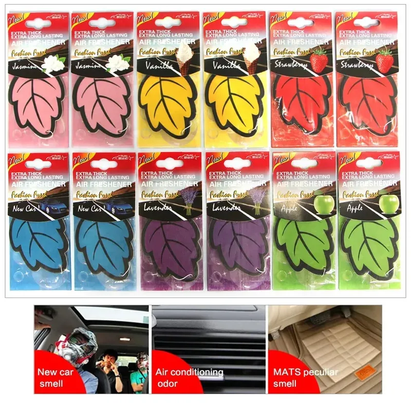 6/12/18Pcs Car Air Freshener Natural Scented Tea Paper Auto Hanging Vanilla Perfume Fragrance Leaf Shape Car Accessories