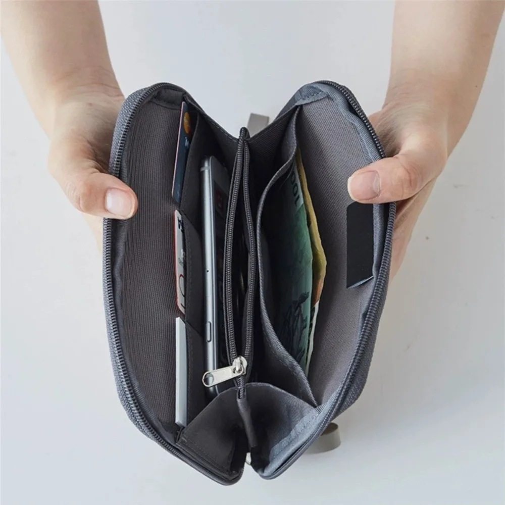 

Solid Color Passport Bag Nylon Material Multifunction Design Travel Wallet Hand-held Style Water Resistant Passport Holder