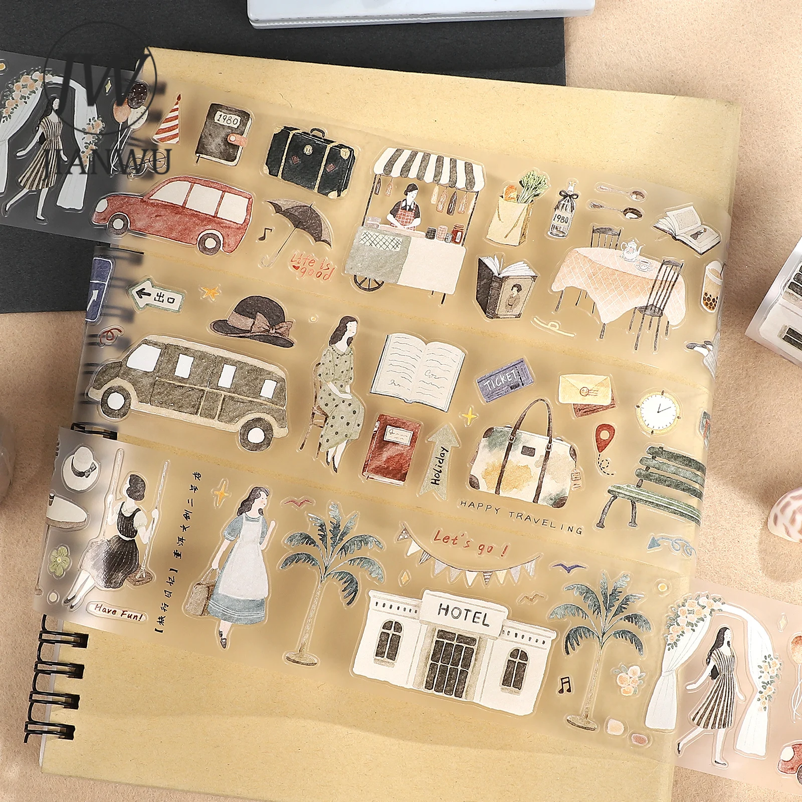 JIANWU 50mm*5m Vintage Travel Diary Character Landscape Material Collage Scrapbooking PET Tape Creative DIY Journal Stationery