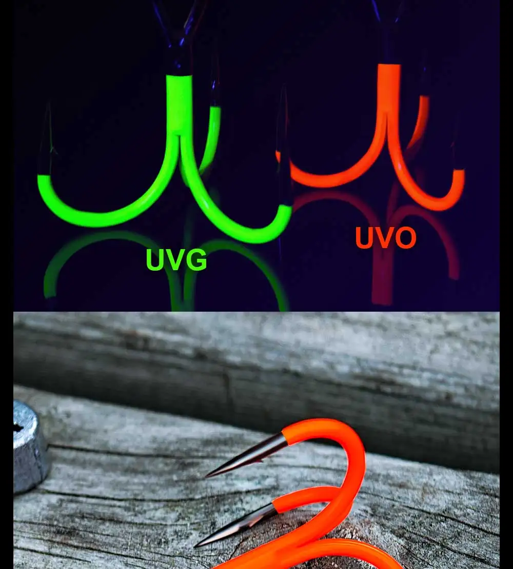 Spinpoler Flame Treble Hook UV Orange/Green Coated Point Treble Hooks 2X Strong Black Nickel Soft Lure Swimbait Pesca Tackle