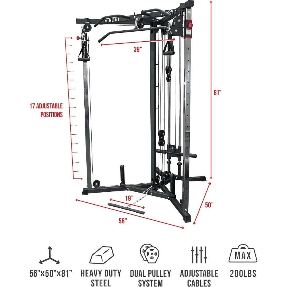 Cable Crossover Machine - 17 Adjustable Positions with Pull Up Bars and Optional Bundle Attachments Max Weight 200