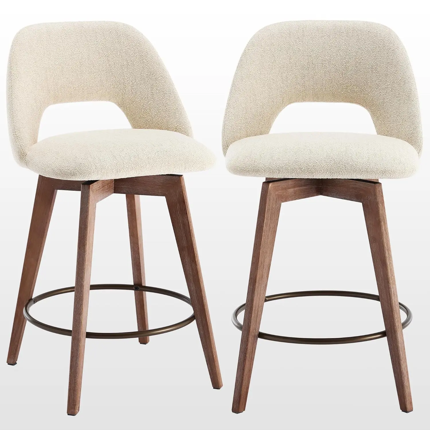 

Swivel Farmhouse Bar Stools 2pc 26in Counter Height Open Back Upholstered Linen Wood Legs Kitchen Island Customized