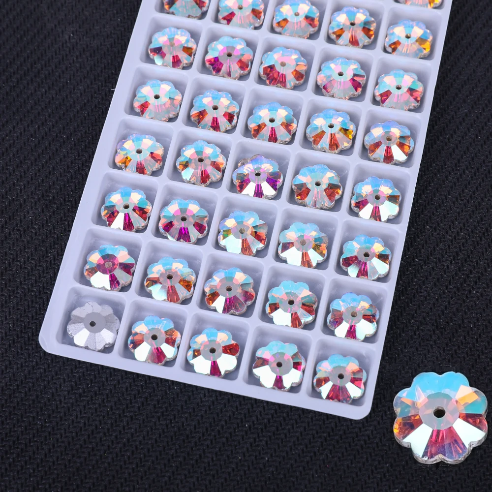 Sew On AB Rhinestone Flower lochrose Shape Flatback Glass Crystals for Clothing Wedding Dresses All For Decoration DIY