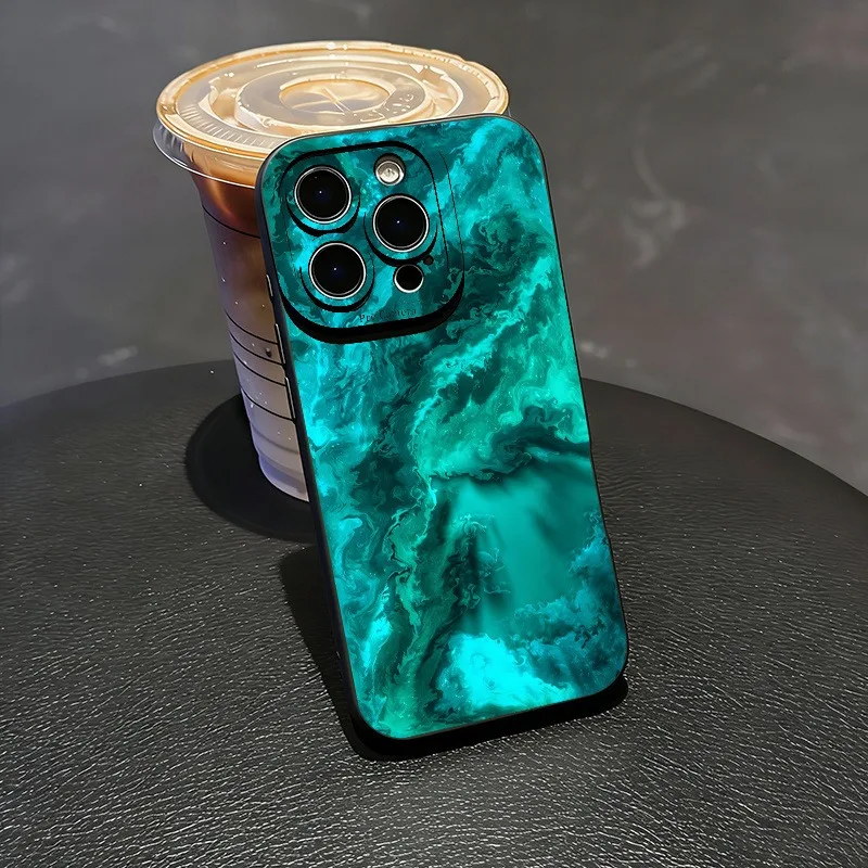 Blaue Jade-Marmor-Textur Silikon-Handyhülle für iPhone 17 16 15 14 13 12 11 Pro Max 17 Air XS X XR 7 8 Plus Weiche Schutzhülle
